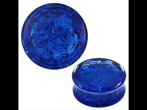 Plug blau Glitzer Streifen Acryl transparent Tunnel Expander Piercing Ohrschmuck