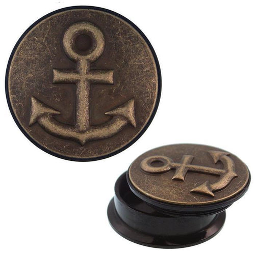 Schraub Plug Anker Acryl Brass Inlay antik golden Tunnel Expander Piercing