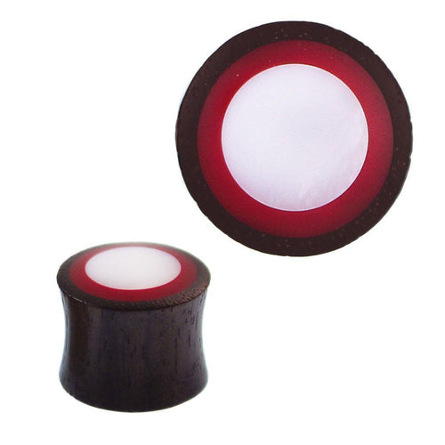 Sonoholz Plug Punkt Kreis Inlay Resin weiß schillernd rot Tunnel Tribal Expander