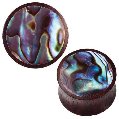 Holz dunkelbraun gemasert schimmernd Paua Abalone Muschel Inlay Tunnel Tribal Expander