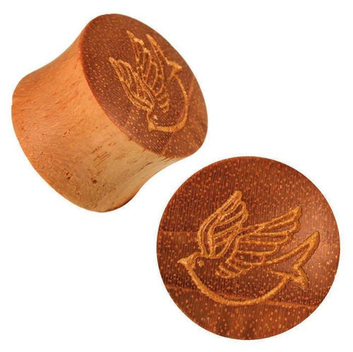 Natur Holz Plug Organic Friedenstaube gold bemalt Tribal Expander Tunnel