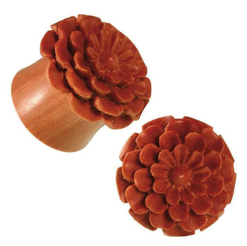 Plug Sawoholz natur braun Blume geöffnet Tribal Expander Organic Tunnel