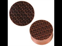 Load image into Gallery viewer, Two brown Sawo wood plugs with hand-carved spiral tribal engravings are displayed side by side on a white background, showcasing the organic style of the "Brauner Sawo Holz Plug Gravur handgeschnitzt Spiralen Tribal Expander Organic.
