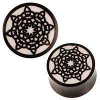 Load image into Gallery viewer, Horn Plug Schwarz Muster Stern Oberfläche Organic Tribal Expander
