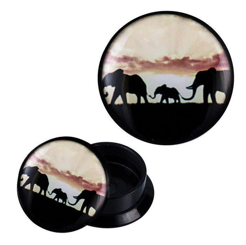 Schraub Plug Acryl Elefanten Familie beige schwarz Expander Piercing Ohrschmuck