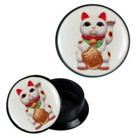Load image into Gallery viewer, Schraub Plug Acryl Winkekatze weiß Glückskatze Expander Piercing Ohrschmuck
