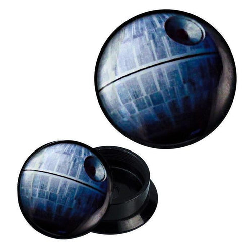 Schraub Plug Acryl Raumschiff Ufo grau rund Piercing Ohrschmuck
