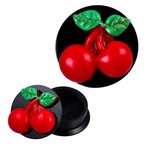 Schraub Plug Acryl Kirschen Blättchen plastisch Piercing Ohrschmuck