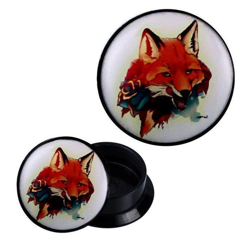 Schraub Plug Acryl Aquarell Fuchs mit Rose Piercing Ohrschmuck