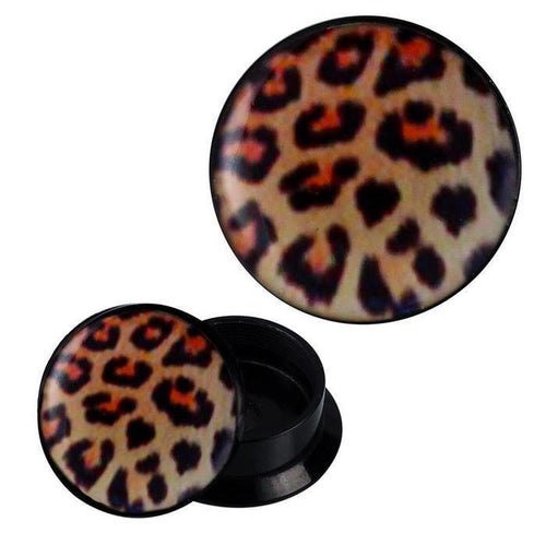 Schraub Plug Acryl Leo Muster beige braun Piercing Ohrschmuck