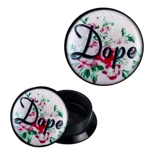 Schraub Plug Acryl Dope Schriftzug Blumen pink grün Piercing Ohrschmuck