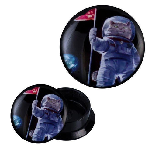Schraub Plug Acryl Katze Astronaut Erde All Piercing Ohrschmuck