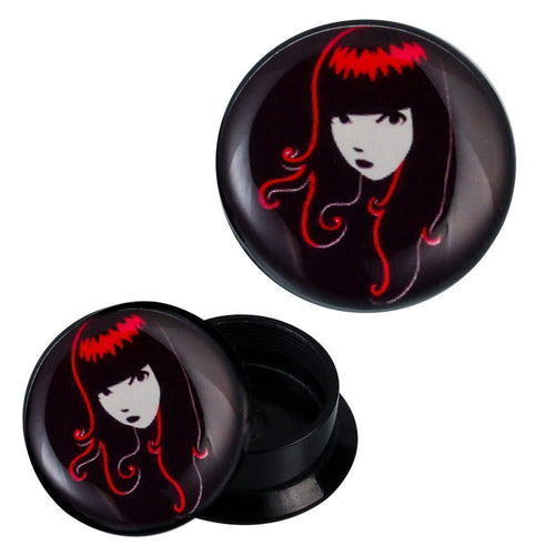 Schraub Plug Acryl Mädchen rote Haare Piercing Ohrschmuck