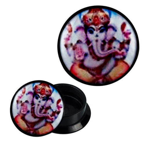 Schraub Plug Acryl Ganesha lila orange Piercing Ohrschmuck