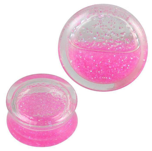 Plug Acryl transparent Flüssigkeit Glitzer rosa Piercing Ohrschmuck