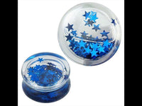 Load image into Gallery viewer, Plug Acryl transparent Flüssigkeit blaue mini Sterne Piercing Ohrschmuck
