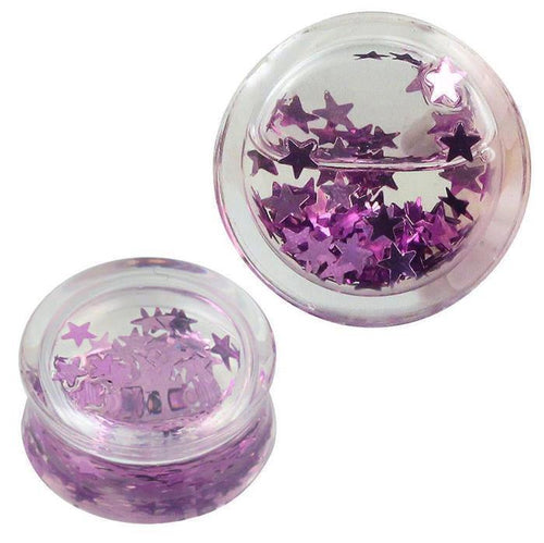 Plug Acryl transparent lila mini Sterne Flüssigkeit  Piercing Ohrschmuck