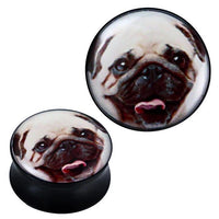 Load image into Gallery viewer, Plug Acryl Mops Gesicht Foto schwarz Piercing Ohrschmuck
