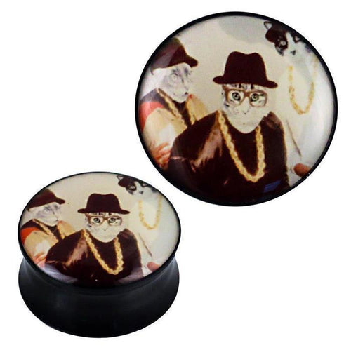 Plug Acryl Katzen Rapper Goldketten schwarz Piercing Ohrschmuck