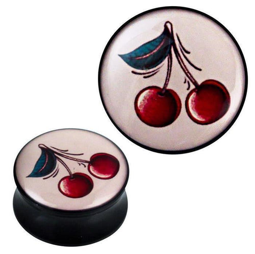 Plug Acryl rot grün Kirschen Paar schwarz Piercing Ohrschmuck