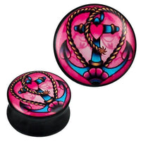 Load image into Gallery viewer, Plug Acryl Anker Herz Seil blau pink schwarz Piercing Ohrschmuck
