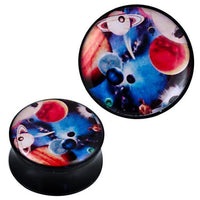 Load image into Gallery viewer, Plug Acryl Weltraum Planeten rot blau weiß Piercing Ohrschmuck

