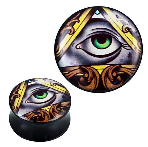 Plug Acryl Dreieck Auge grün Rahmen Schnörkel Wimpern Piercing Ohrschmuck