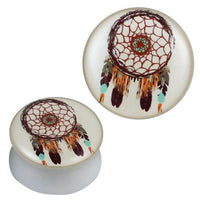 Load image into Gallery viewer, Plug weiß Acryl Traumfänger braun türkis orange Piercing Ohrschmuck
