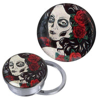 Load image into Gallery viewer, Schraub Plug Tunnel silbern Edelstahl Frau Rosen Haar Skull Make Up Acryl Piercing
