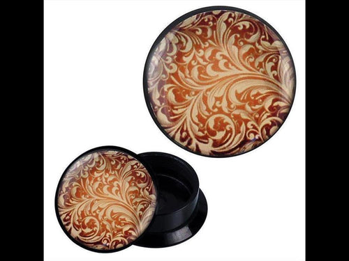 Schraub Plug Acryl Blattmuster verzweigt golden Piercing Ohrschmuck