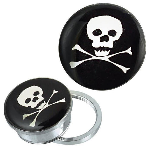 Schraub Plug Tunnel silbern Edelstahl Piraten Totenkopf Acryl Piercing