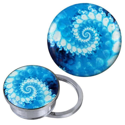 Schraub Plug Tunnel silbern Edelstahl weiß blaue Spirale Acryl Piercing