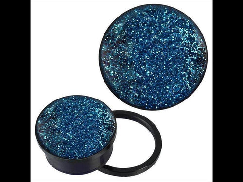 Schraub Plug Tunnel Acryl schwarz blauer Glitzer Piercing Ohrschmuck