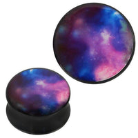 Load image into Gallery viewer, Plug Acryl lila pink weiß Weltall schwarz Piercing Ohrschmuck
