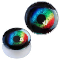 Load image into Gallery viewer, Acryl Plug weiß Auge Regenbogen Iris schwarz Piercing Ohrschmuck
