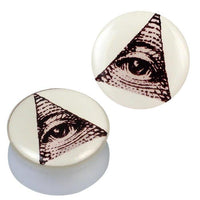 Load image into Gallery viewer, Acryl Plug weiß Allsehendes Auge beige schwarz
