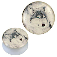 Load image into Gallery viewer, Acryl Plug weiß Wolf grau beige türkis Piercing Ohrschmuck
