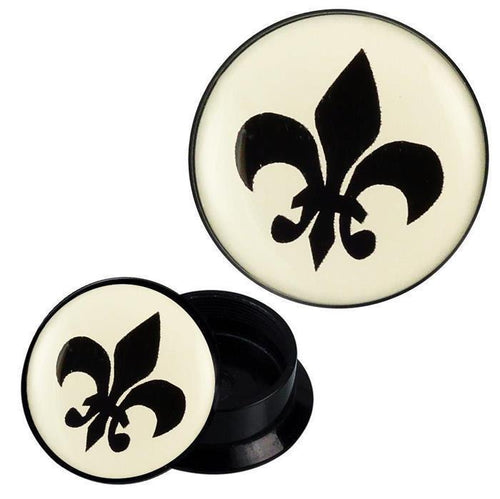Schraub Plug Acryl schwarz weiß Schwertlilie Symbol Piercing