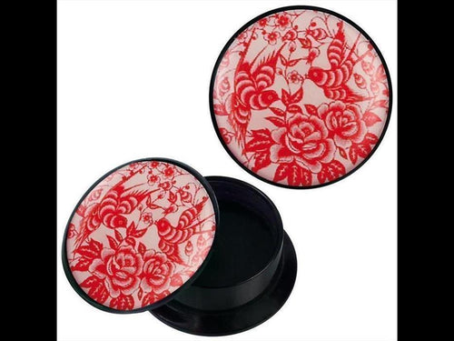 Schraub Plug Acryl rot Vögel Rosen hell Piercing Ohrschmuck
