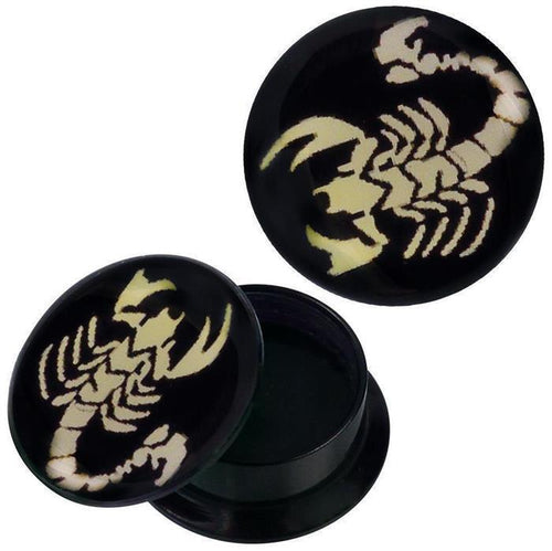 Schraub Plug Acryl schwarz gelber Skorpion Piercing Ohrschmuck