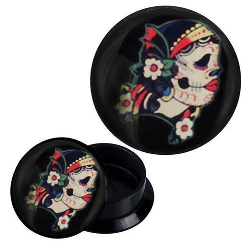 Schraub Plug Acryl Blumen Kopftuch Frau Candy Skull Piercing Ohrschmuck