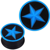Load image into Gallery viewer, Silikon Plug weich schwarz blau Stern hoch Rand Piercing Ohrschmuck
