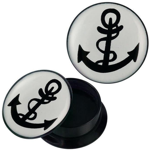 Schraub Plug Acryl Anker gebogen Seil weiß schwarz Piercing Ohrschmuck