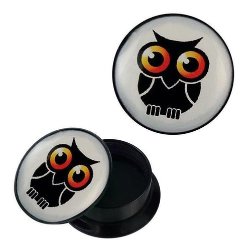 Schraub Plug Acryl Eule große orange Augen Piercing Ohrschmuck