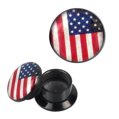 Schraub Plug Acryl USA Flagge Vintage schwarz Piercing Ohrschmuck