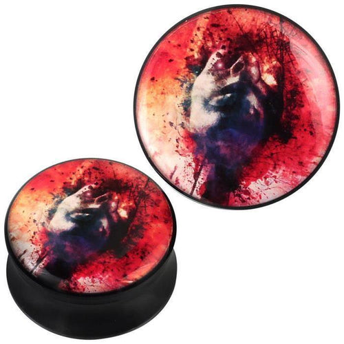 Plug Acryl Gesicht Farbkleckse rot schwarz Piercing Ohrschmuck