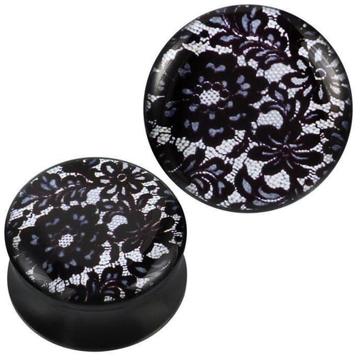 Plug Acryl Spitze Blumen weiß grau schwarz Piercing Ohrschmuck