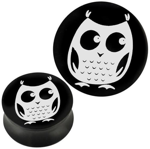 Plug Acryl weiße Eule blickt seitlich schwarz Piercing Ohrschmuck