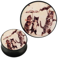 Load image into Gallery viewer, Plug Acryl drei Katzen aufrecht Regenschirme schwarz Piercing Ohrschmuck
