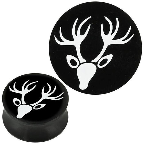 Plug Acryl weißer Hirsch Geweih schwarz Piercing Ohrschmuck